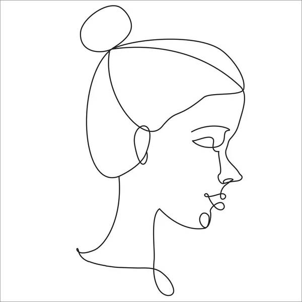 Modern porträtt profil av en flicka i en linje stil isolerad på vit — Stock vektor