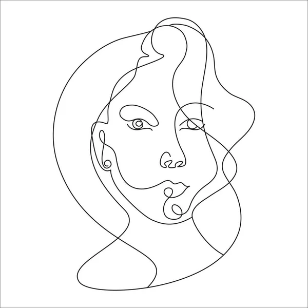 Portrait de fille moderne dans une ligne avec feuille de monstère sur fond blanc — Image vectorielle