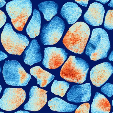 Suluboya ile çizilmiş zürafa derisi desenli, kusursuz mavi organik yaz deseni.