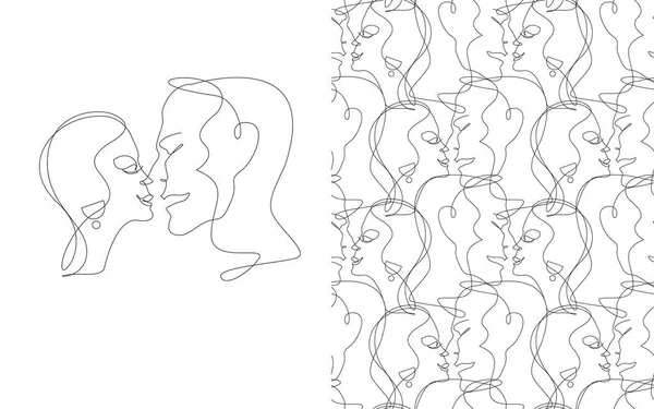 Uppsättning abstrakta porträtt av älskare som kysser i en linje isolerad på vit bakgrund — Stock vektor