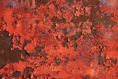 Kırmızı, soyulması boya ile paslı arka plan.