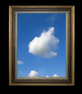 Mavi gökyüzünde ile eski vintage ahşap çerçeve