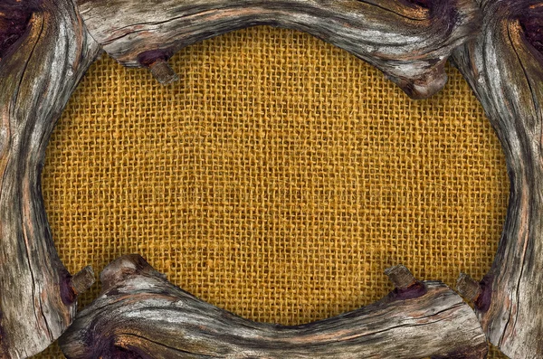 黄麻布のヴィンテージの木製フレーム. — ストック写真