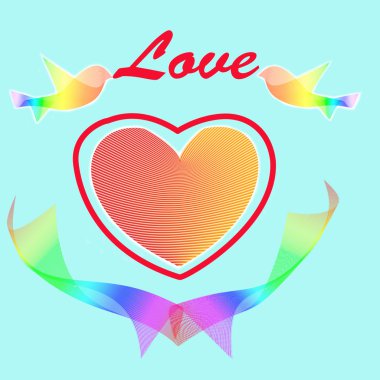 Aşk kuşları ve kalp bir çift ile Sevgililer günü kartpostal