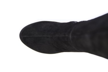 Beyaz bir arka plan üzerinde kadın botları üstten görünüm ayak yüksek botlar