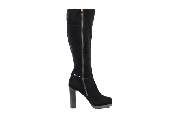 Stivali da donna su sfondo bianco, scarpe in pelle scamosciata negozio online — Foto Stock