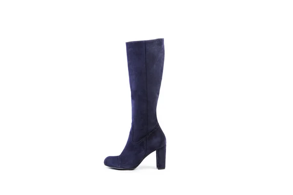 Botas femininas azuis em um fundo branco, sapatos de camurça loja online — Fotografia de Stock
