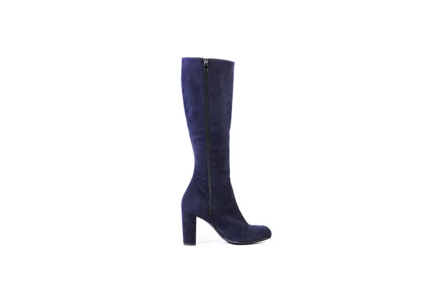 흰색 배경에 파란색 여자의 부츠, 스웨이드 신발 온라인 상점 — 스톡 사진
