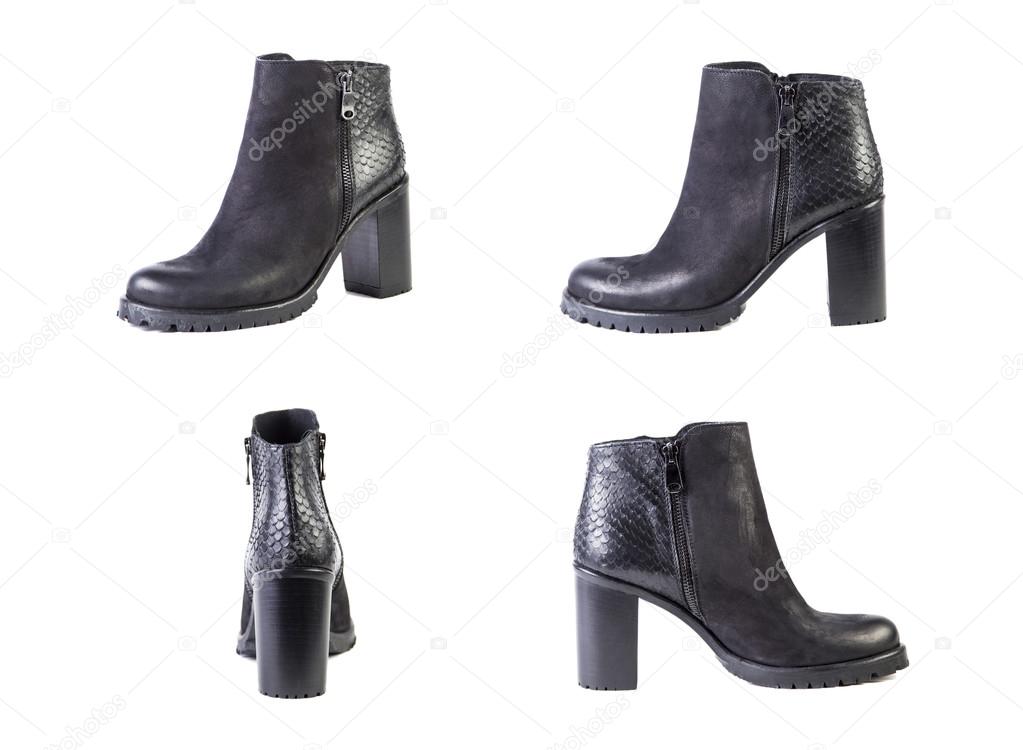 Mujer Collage Fondo Zapatos De Blanco Un Botas Sobre HFwfO8nq