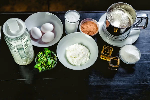 Ingredienser för matlagning tiramisu pannkakor, sött — Stockfoto