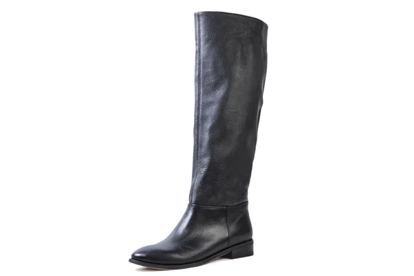 Preto feminino botas altas em um fundo branco, loja online — Fotografia de Stock