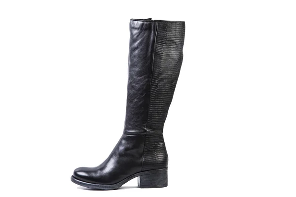 Schwarze Damenstiefel auf weißem Hintergrund, Online-Shop — Stockfoto