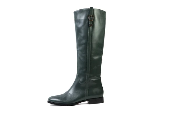 Grüne Damenstiefel auf weißem Hintergrund, Online-Shop — Stockfoto