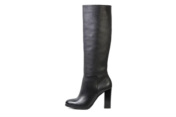 Preto feminino botas altas em um fundo branco, loja online — Fotografia de Stock