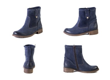 Kolaj ayakkabı mavi süet ayakkabılar üzerinde beyaz arka plan sonbahar ve Kış Ayakkabı