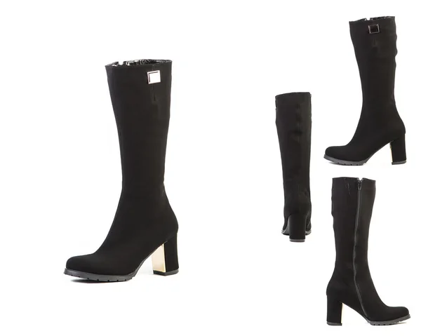 흰색 배경에 신발 여성 부츠의 콜라주, 스웨이드 신발 온라인 상점 — 스톡 사진
