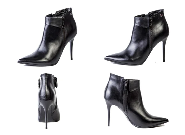 Collage de chaussures Bottes en cuir printemps sur fond blanc, chaussures en cuir italien pour femmes — Photo