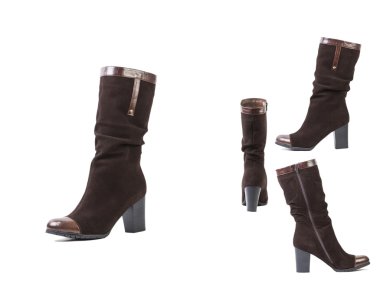 Kolaj kadın İtalyan deri ayakkabı, beyaz bir arka plan bahar deri çizmeler Ayakkabı