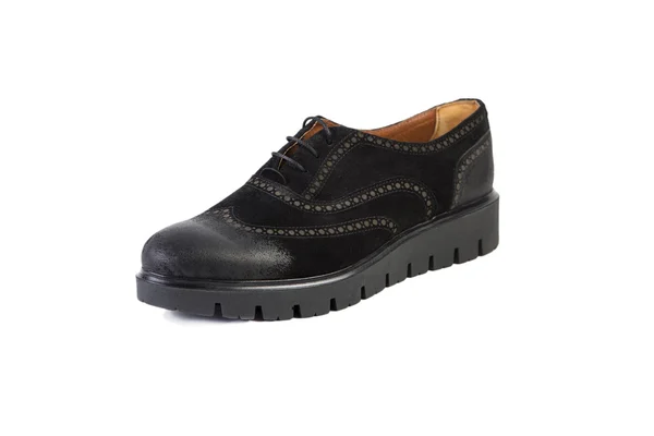 Schwarze Schuhe auf weißem Hintergrund, elegante Damenschuhe, Online-Verkauf — Stockfoto