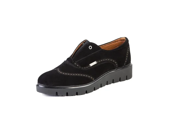 Schwarze Schuhe auf weißem Hintergrund, elegante Damenschuhe, Online-Verkauf — Stockfoto