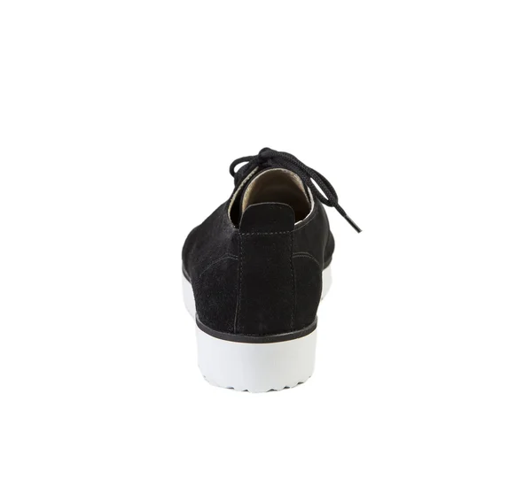 Czarne buty na białym tle, stylowe obuwie kobiet, sprzedaży online — Zdjęcie stockowe