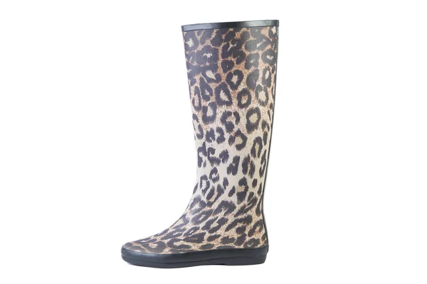 Botas de leopardo feminino em um fundo branco, catálogo de vendas on-line — Fotografia de Stock