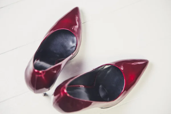 Dámské červené vysoké podpatky, italské boty — Stock fotografie