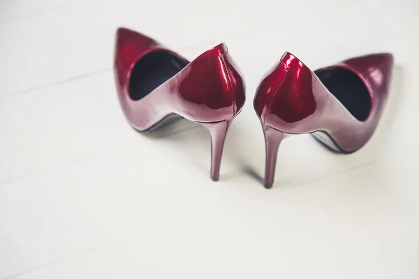 Dámské červené vysoké podpatky, italské boty — Stock fotografie