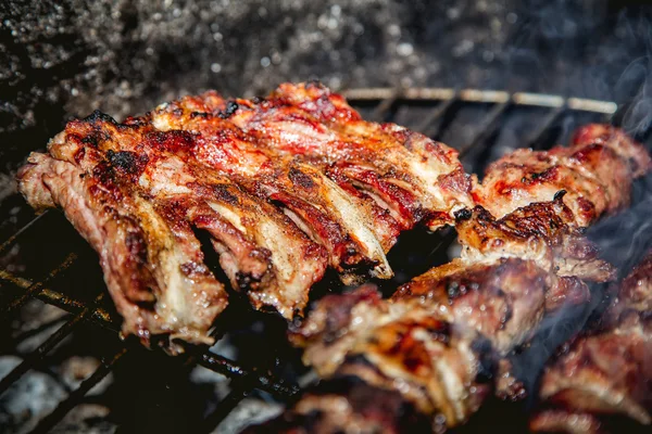 Koken van vlees op de barbecue, barbecue, kebab — Stockfoto