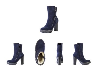 Mavi süet ayakkabılar üzerinde beyaz arka plan sonbahar ve Kış Ayakkabı