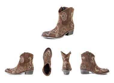 women's shoes on a white background, brown shoes, suede boots Sp