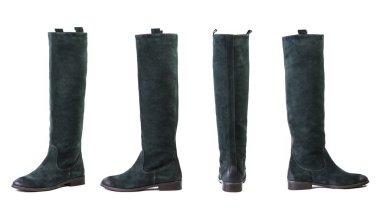 Beyaz bir arka plan üzerinde Yeşil kadın çizmeler, süet ayakkabı online st