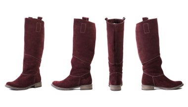 beyaz bir arka plan üzerinde kırmızı kadın çizmeler, süet ayakkabı online stor