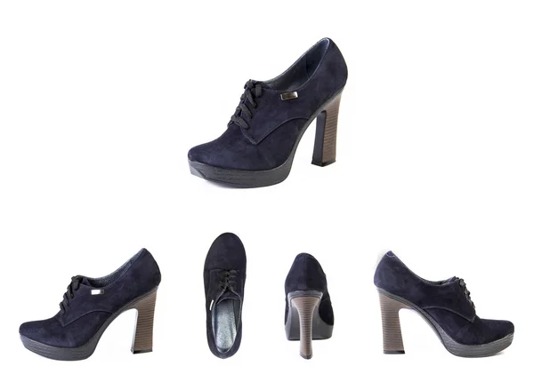 Mavi süet ayakkabılar üzerinde beyaz arka plan sonbahar ve Kış Ayakkabı — Stok fotoğraf