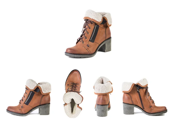 Women's shoes on a white background, brown shoes, suede boots Sp — 图库照片