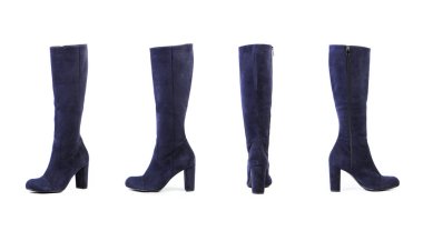 Kadınlar boots beyaz bir arka planda süet ayakkabı online sto mavi