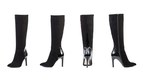 Stivali da donna su sfondo bianco, scarpe in pelle scamosciata negozio online — Foto Stock