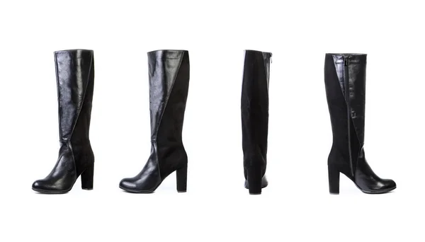 흰색 바탕에 검은 여자의 부츠, 스웨이드 신발 온라인 st — 스톡 사진