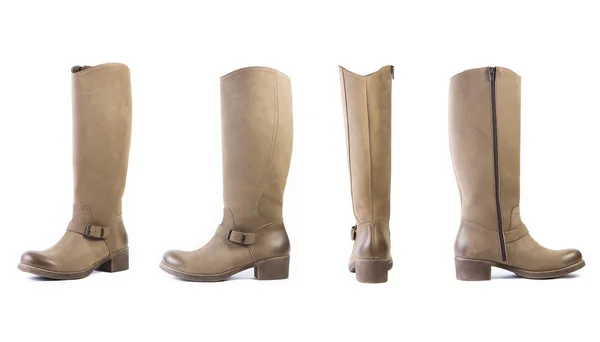 Весняні коричневі чоботи для жіночого взуття на білому тлі, онлайн — стокове фото