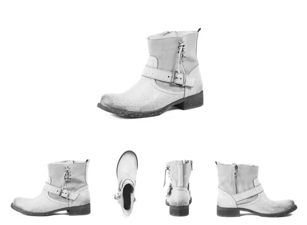 Bottes de printemps blanches pour femmes chaussures sur fond blanc, en ligne — Photo