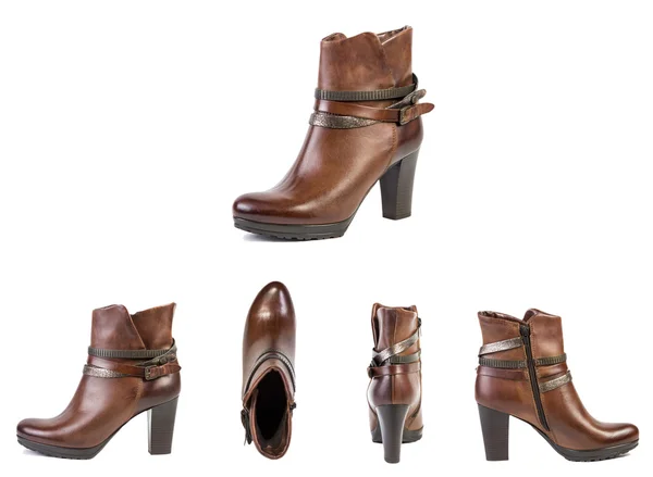 Botas marrons primavera para mulheres sapatos em um fundo branco, on-line — Fotografia de Stock