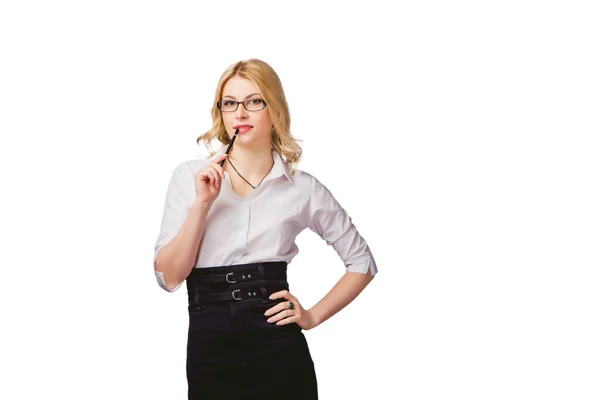 Blondin på en vit bakgrund, Kvinna, Ekonomichef — Stockfoto