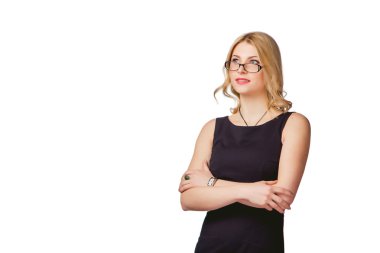 İş kadını beyaz arka plan, para ve finans satış