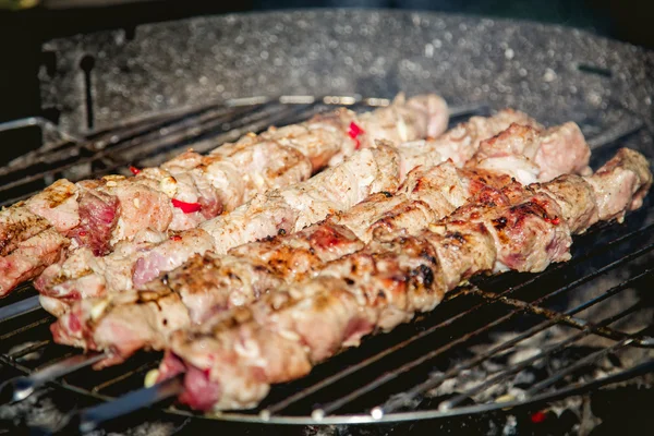 Cozinhar carne na grelha, churrasco, kebab — Fotografia de Stock