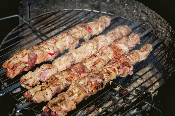 Cozinhar carne na grelha, churrasco, kebab — Fotografia de Stock