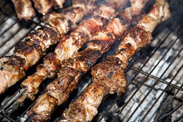 Vaříme maso na grilu, grilování, kebab — Stock fotografie