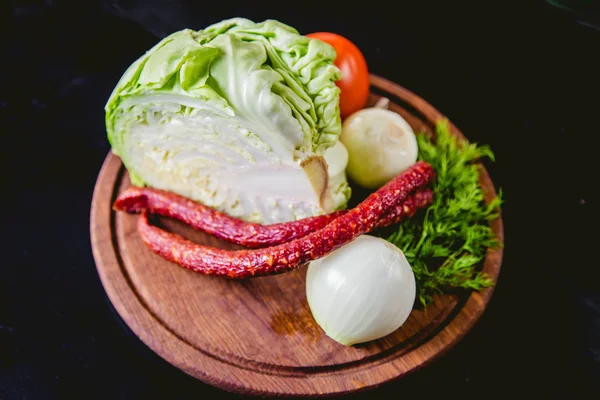 Cooking soup with sausages Ingredients — Stock Photo, Image