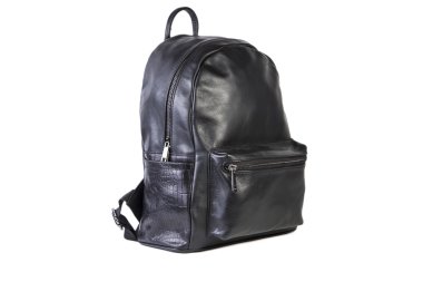 Kadınlar için Online alışveriş beyaz bir arka plan üzerinde sırt çantası deri