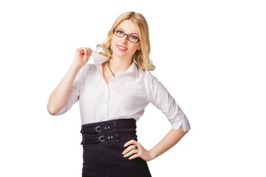 suksualnaya sarışın beyaz bir arka planda, Sekreter-Yöneticisi