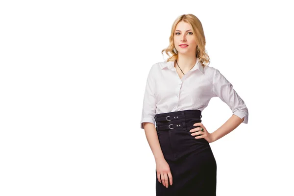 Suksualnaya blonde op een witte achtergrond, de secretaris-Manager — Stockfoto